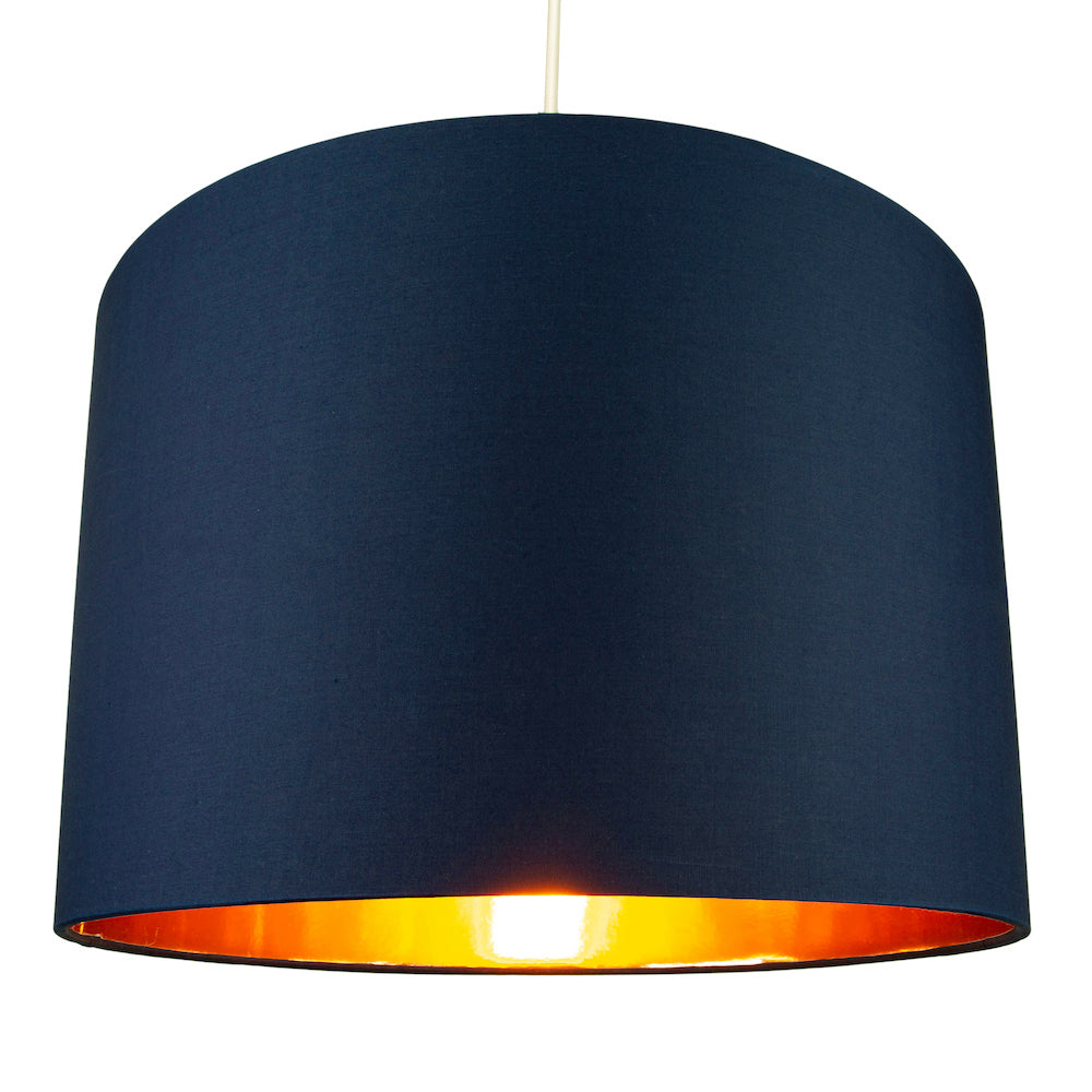 Modern Midnight Blue Cotton 16" Floor/Pendant Lamp Shade with Shiny Copper Inner Image 2