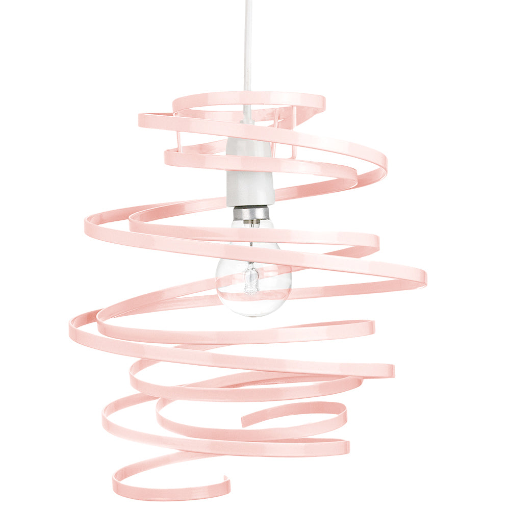 Contemporary Pink Gloss Metal Double Ribbon Spiral Swirl Ceiling Light Pendant Image 1