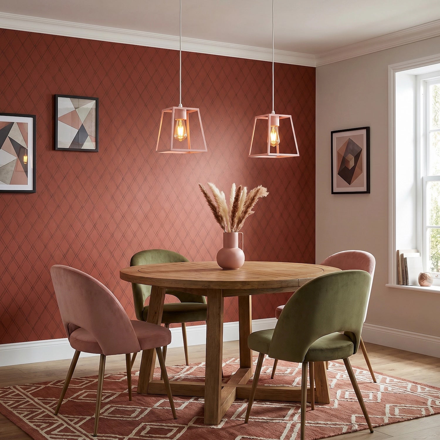 Industrial Lantern Lamp Shade in Matte Pink with Square Top and Bottom Image 6