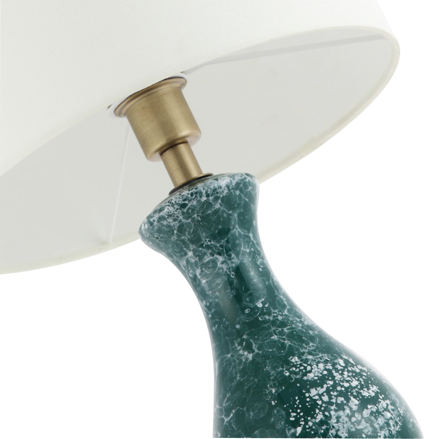 Dark Emerald Green Ceramic Table Lamp Base with White Snowflake and Marble Decor Image 4