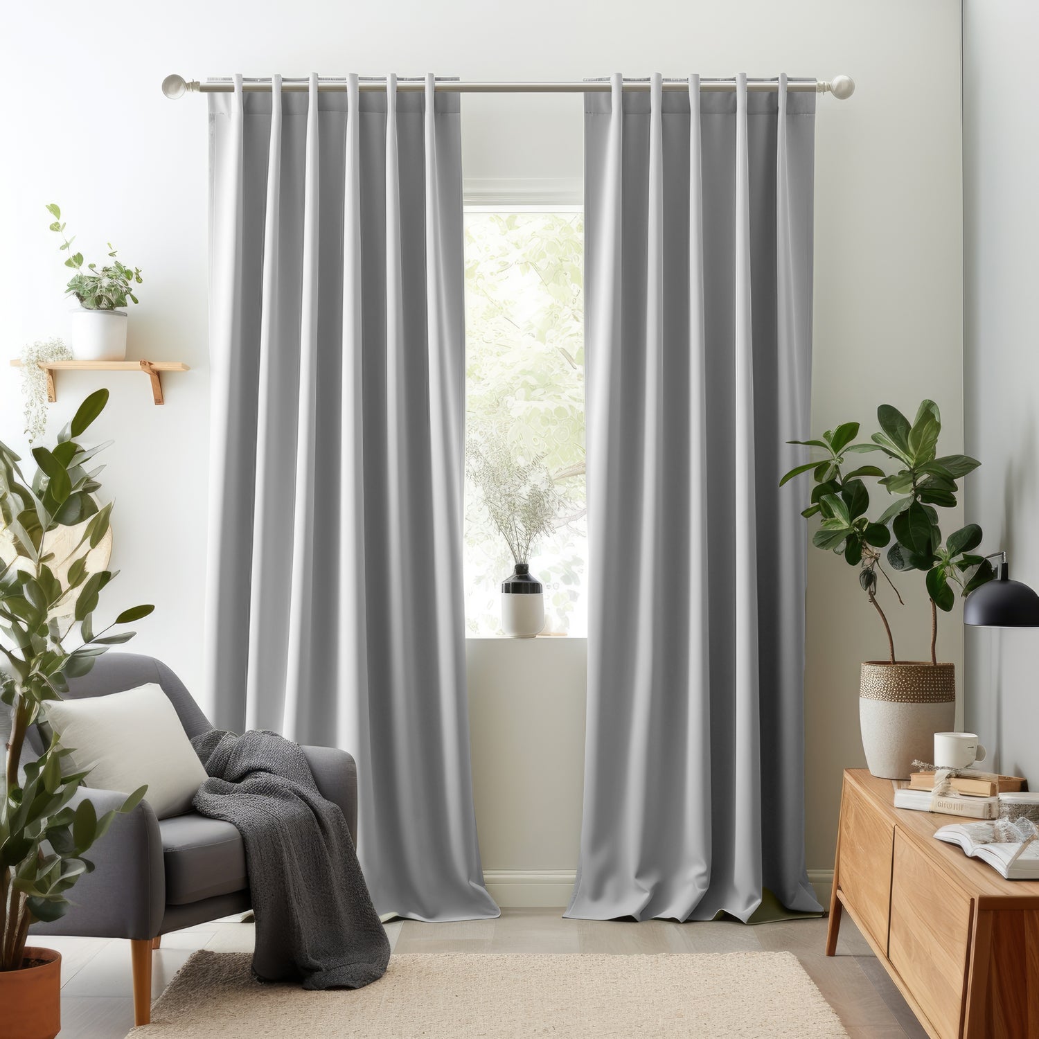 Grey Eyelet Total Blackout Thermal Curtains - 46 x 63 Inch Drop - 2 Panel Image 5