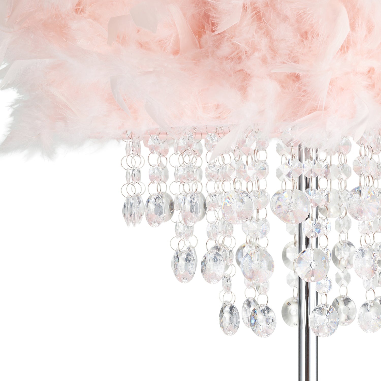 Modern Chandelier Style Pink Feather Floor Lamp with Waterfall Acrylic Droplets Image 3