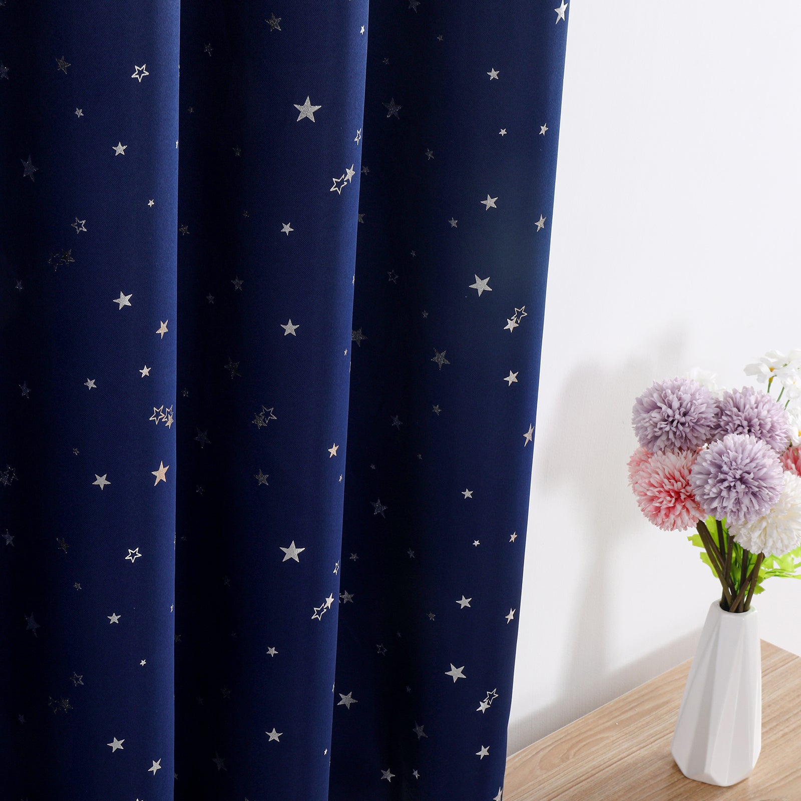 Midnight Navy Star Pattern Eyelet Blackout Curtain - 52 x 84 Inch Drop - 2 Panel Image 8