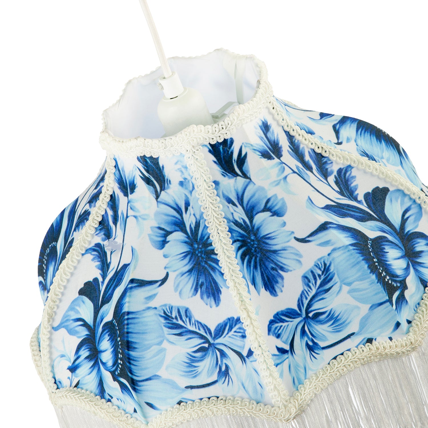 Vibrant Blue Floral Handmade Victorian Lamp Shade with White Trims Image 3