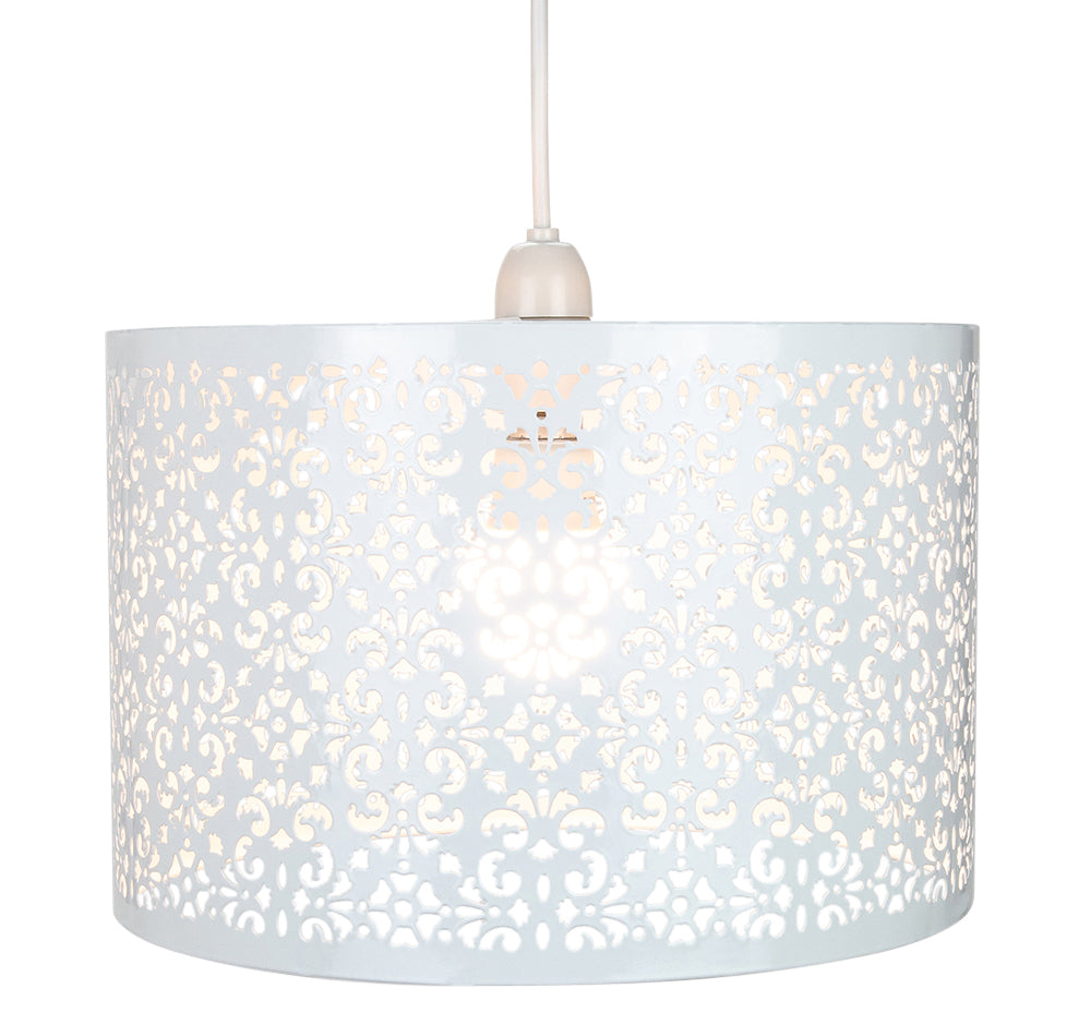 Marrakech Designed White Metal Pendant Light Shade with Floral Decoration Image 2