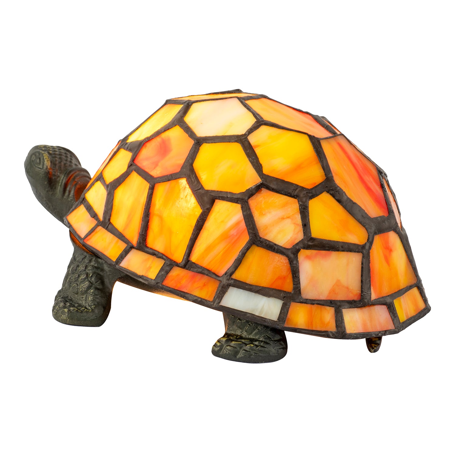 Quirky Orange and Amber Stained Glass Tiffany Tortoise Table Lamp Image 3