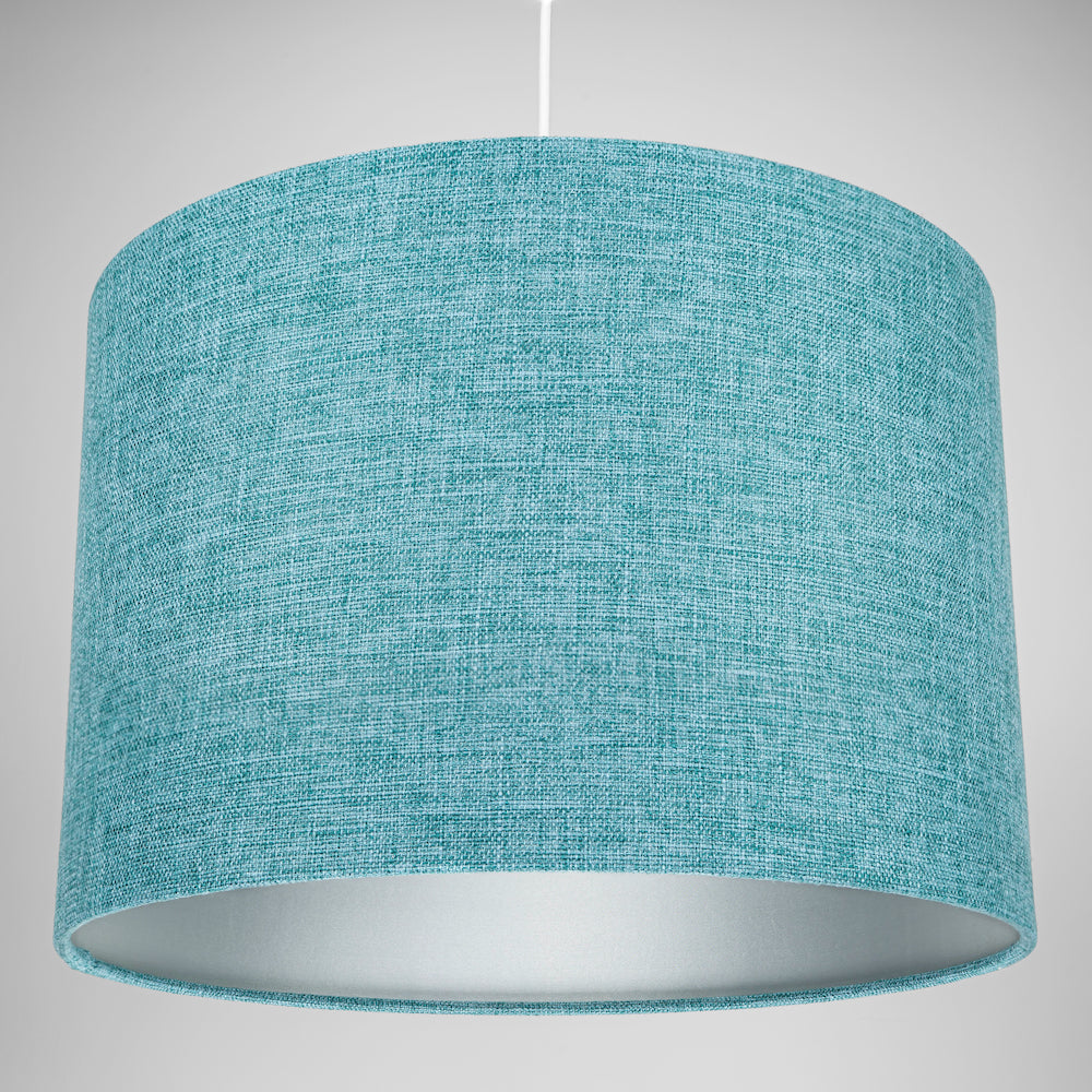 Contemporary and Sleek 14 Inch Teal Linen Fabric Drum Lamp Shade 60w Maximum Image 4