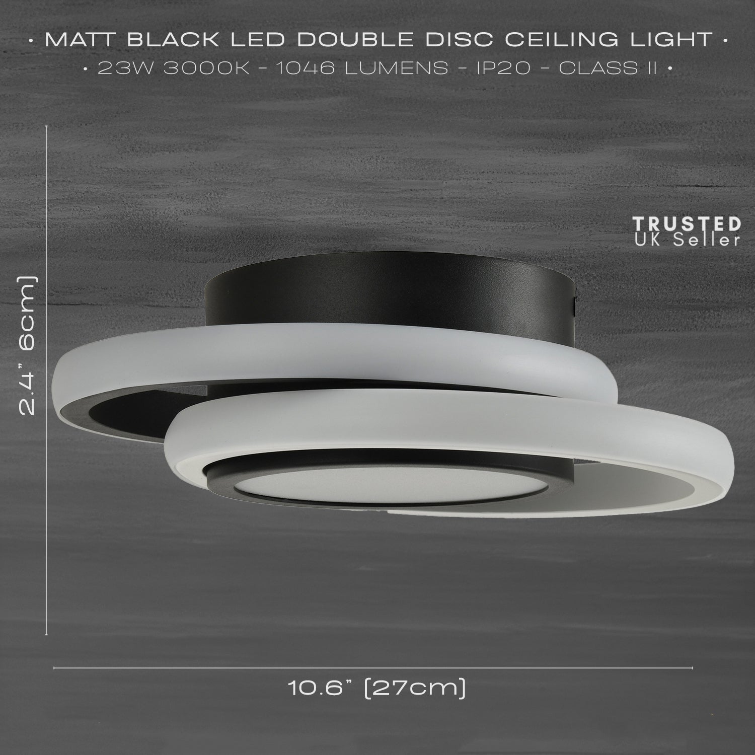 Modern LED Ceiling Light with Black and White Rings and Central Downlighter Image 7