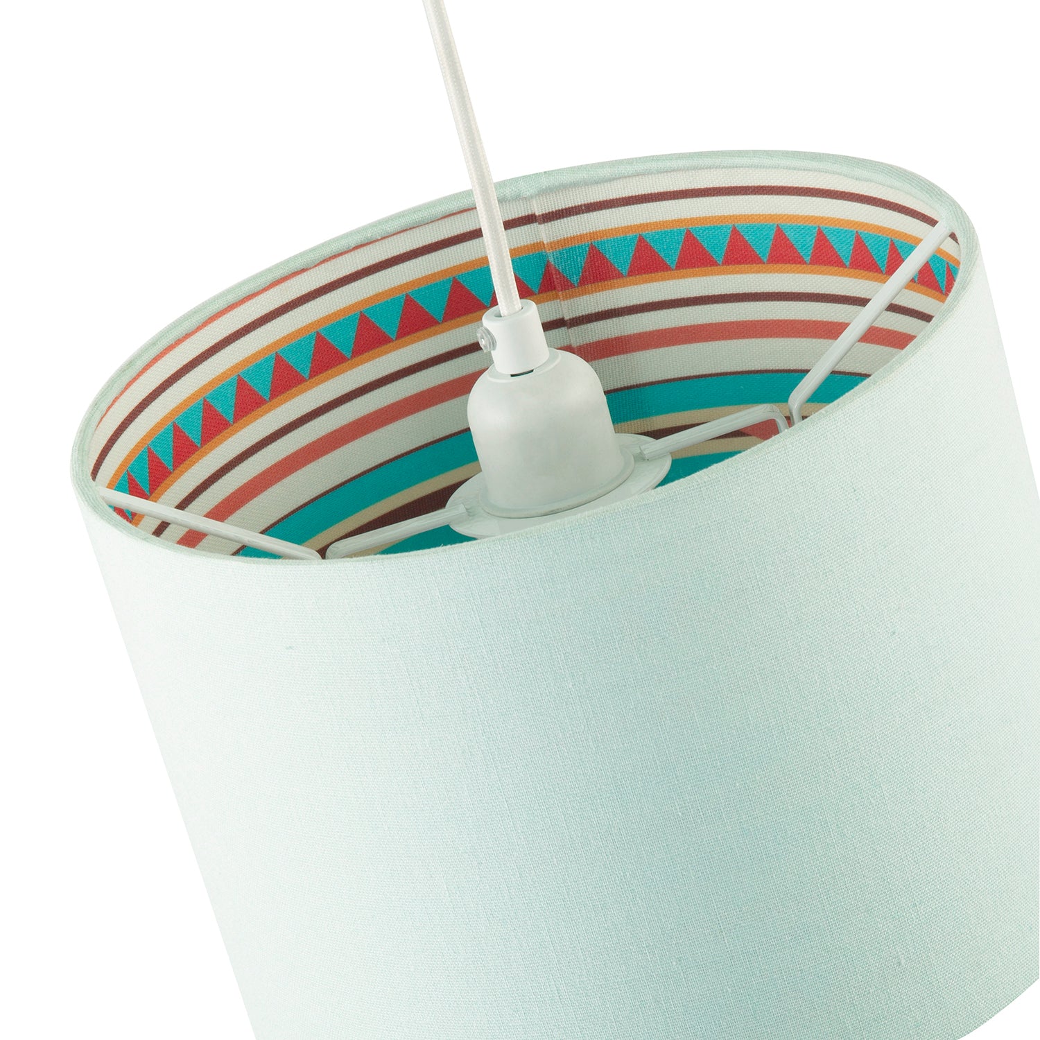 Pale Duck Egg Linen Shade with Vibrant Colourful Inner Aztec Design Image 3