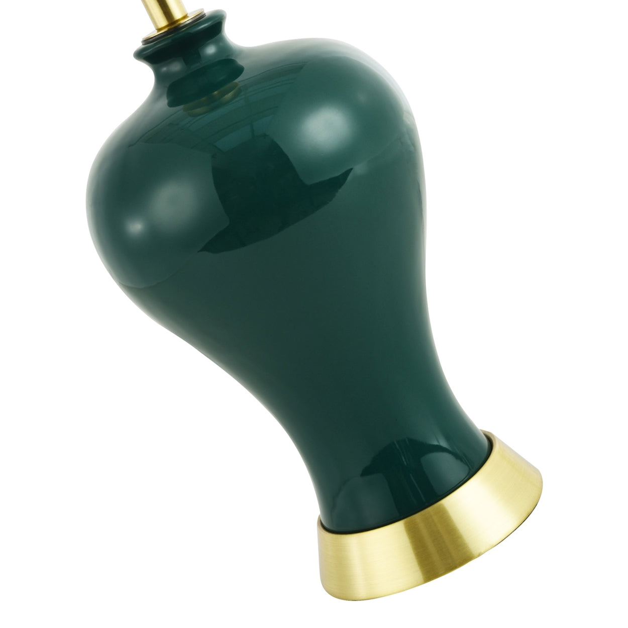 Traditional Ceramic Table Lamp Base in Glossy Forest Green with Satin Brass Trim Image 2