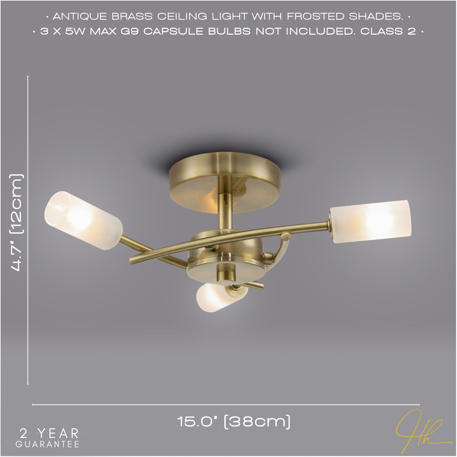 Contemporary Designer 3-Arm Antique Brass Ceiling Light with Tubular Shades Image 6