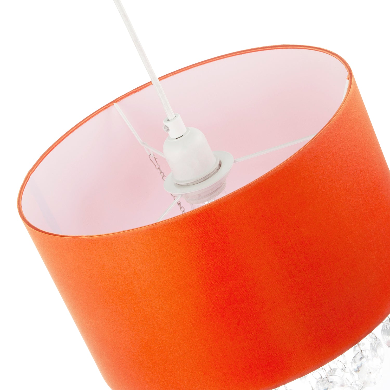 Modern Orange Satin Fabric Pendant Shade with Clear Acrylic Drops Image 3