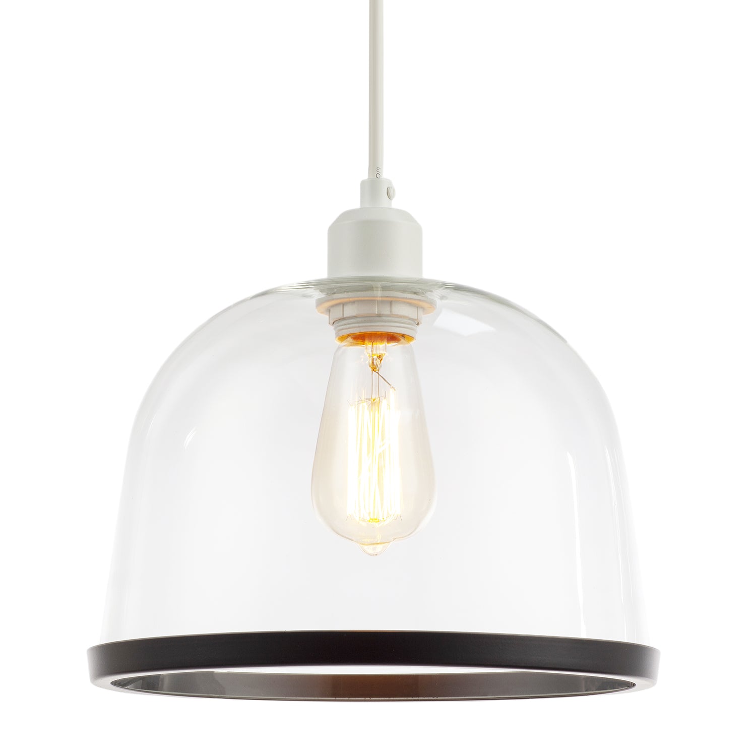 Modern Clear Glass Bowl Pendant Light Shade with Matte Black Rim Image 2