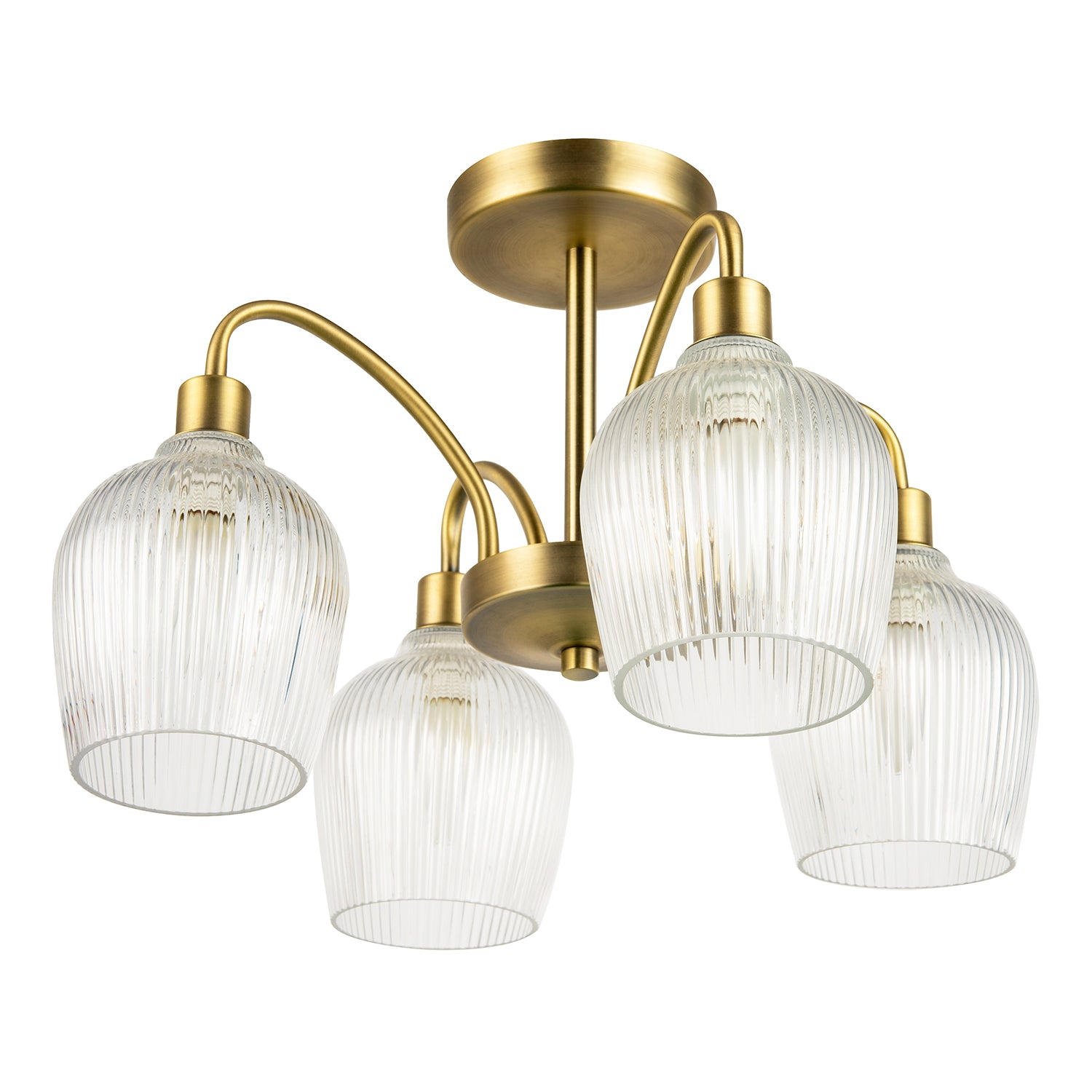 Classy Antique Brass Ceiling Light with Clear Ribbed Glass Shades Image 5