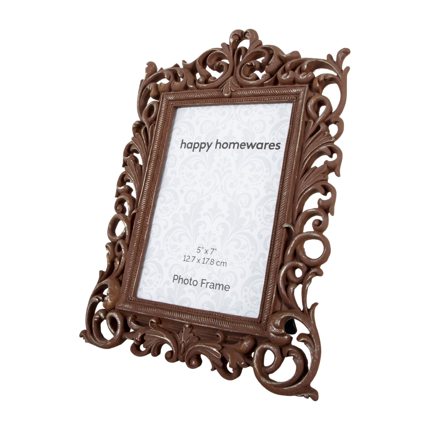 Traditional Aged Bronze Floral Scrollwork 5x7 Photo Frame with Brushed Gold Trim Image 2