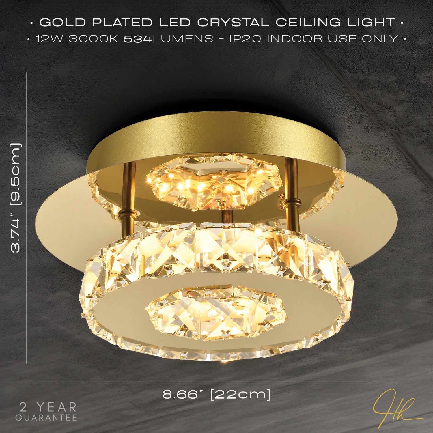 Modern LED Ceiling Light with Gold Plated Metal and Clear Crystal Glass Beads Image 6