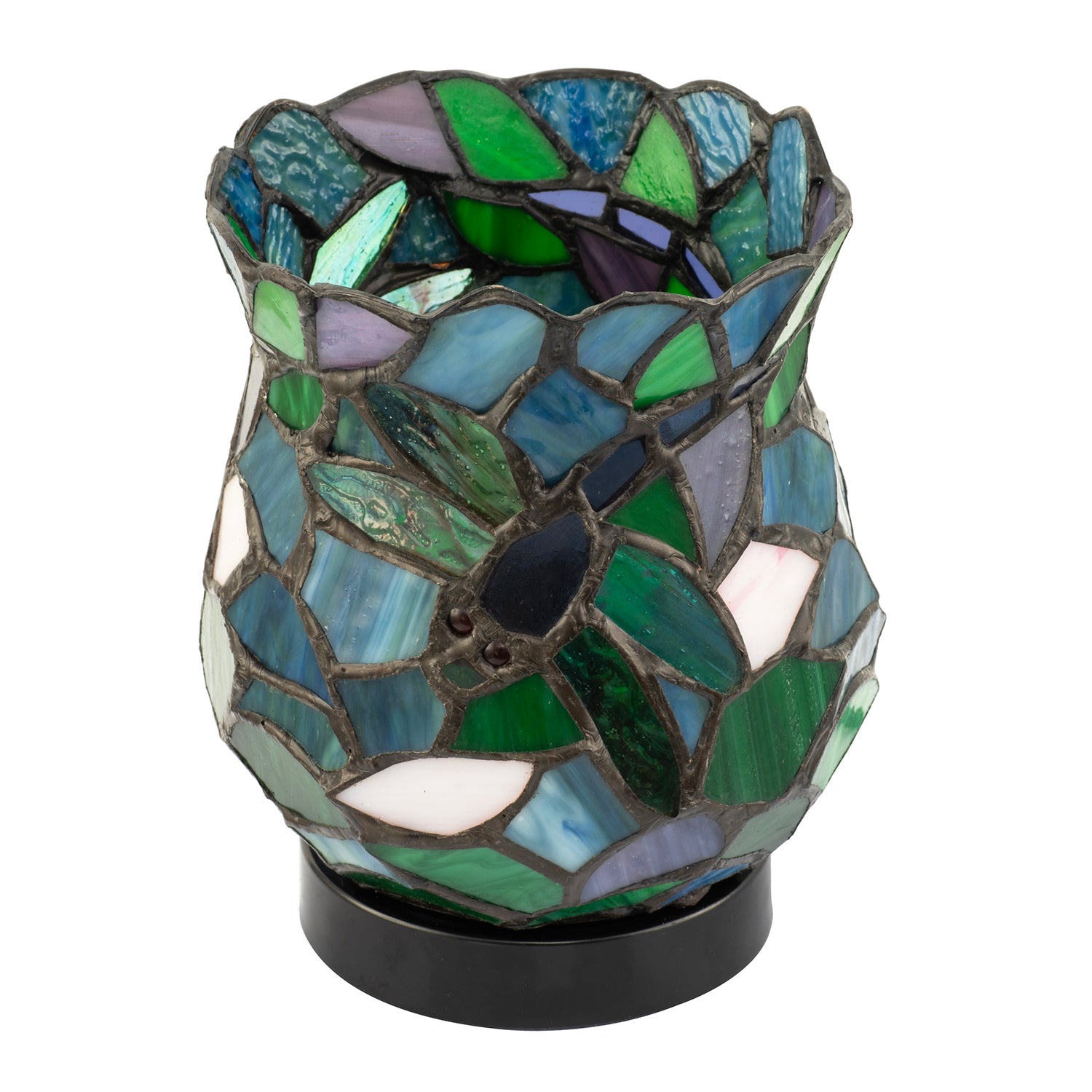 Dragonfly Themed Open Top Blue and Green Stained Glass Tiffany Lamp Image 3