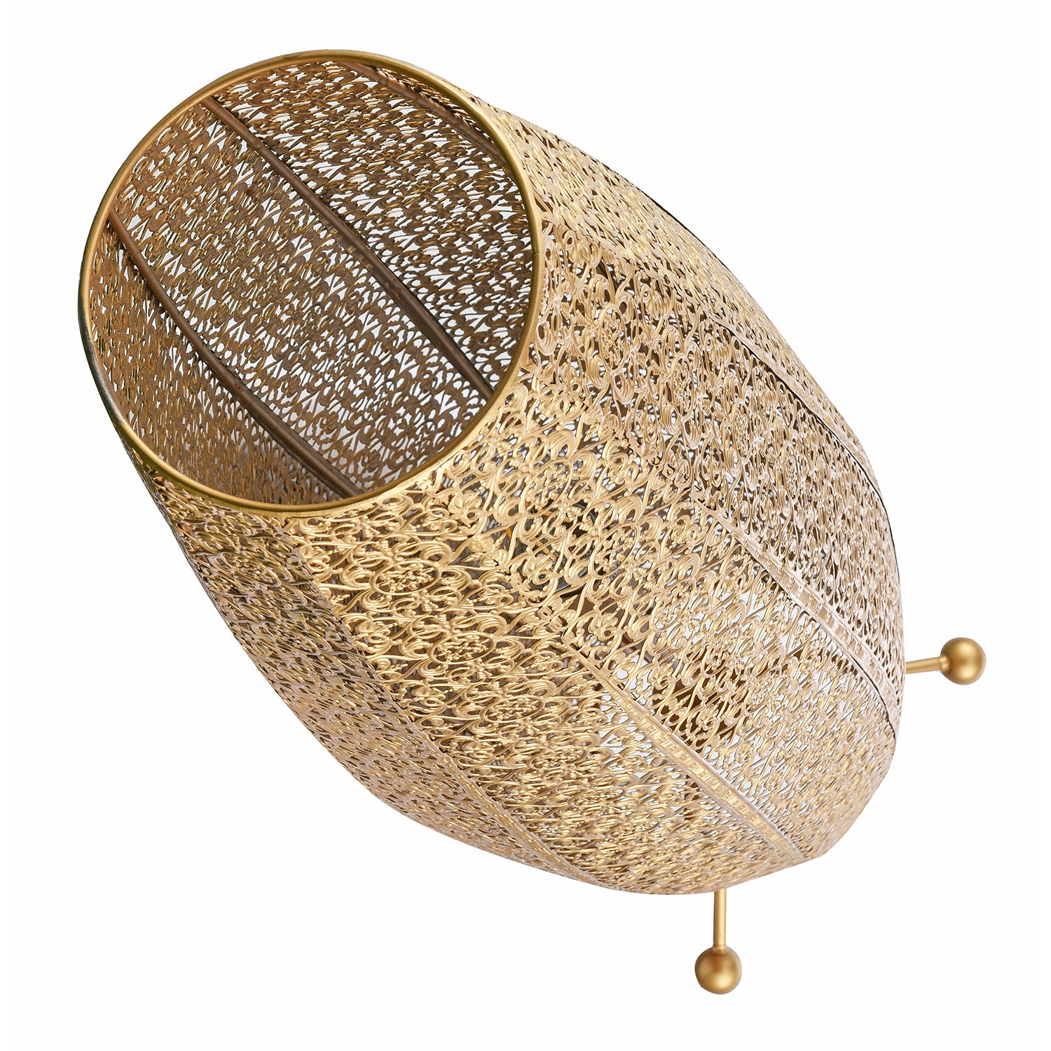 Traditional and Ornate Floral Moroccan Floor Lamp in Satin Gold Image 3