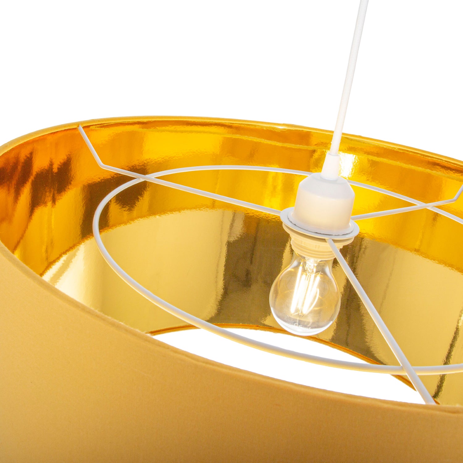 Contemporary Ochre Cotton 20" Floor/Pendant Lamp Shade with Shiny Gold Inner Image 3