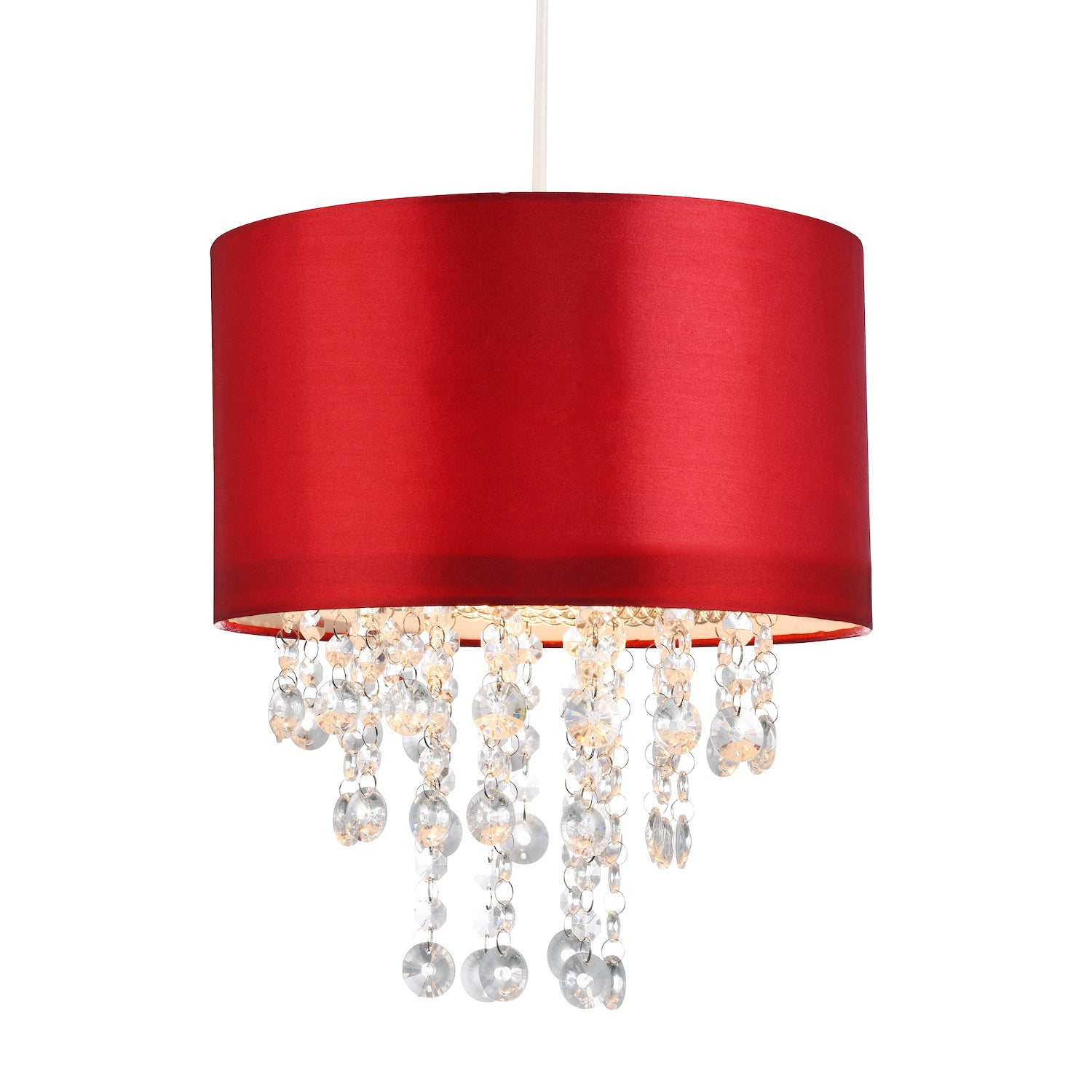 Modern Red Satin Fabric Pendant Light Shade with Transparent Acrylic Droplets Image 2