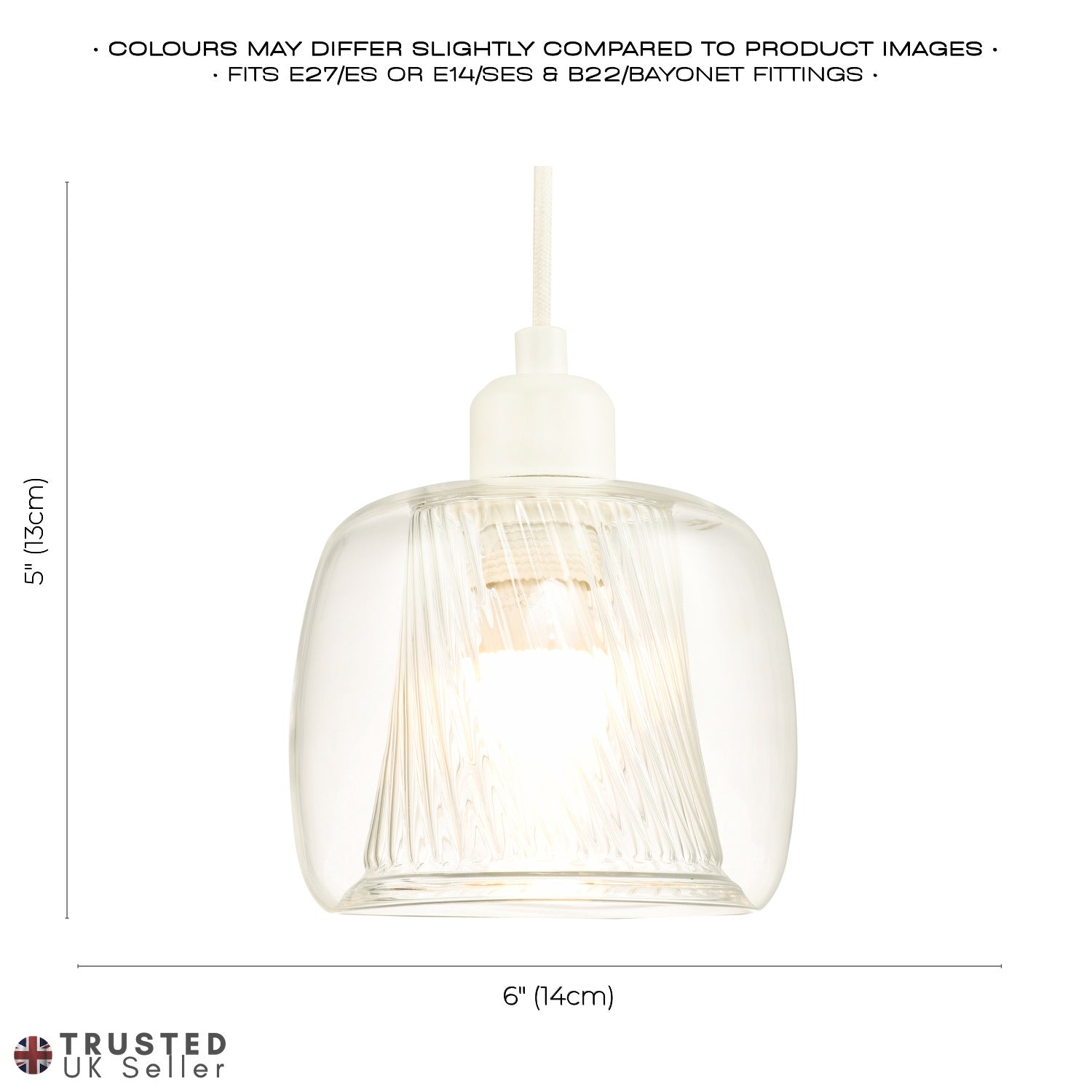 Modern Double Clear Glass Rounded Pendant Light Shade with Inner Ribbed Detail Image 7