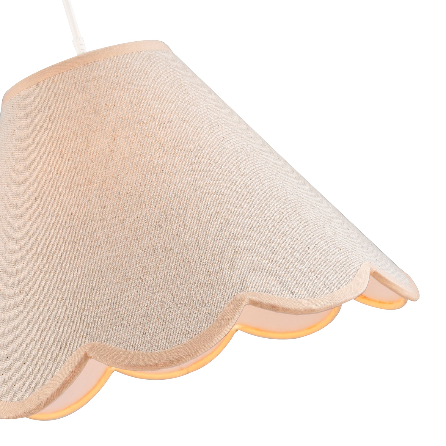Scallop Edge Natural Textured Linen Coolie Lamp Shade with Pink Trims Image 4