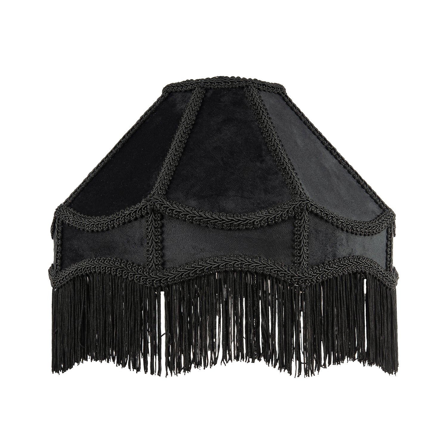 Traditional Victorian Empire Lamp Shade in Jet Black Velvet with Long Tassels Image 1