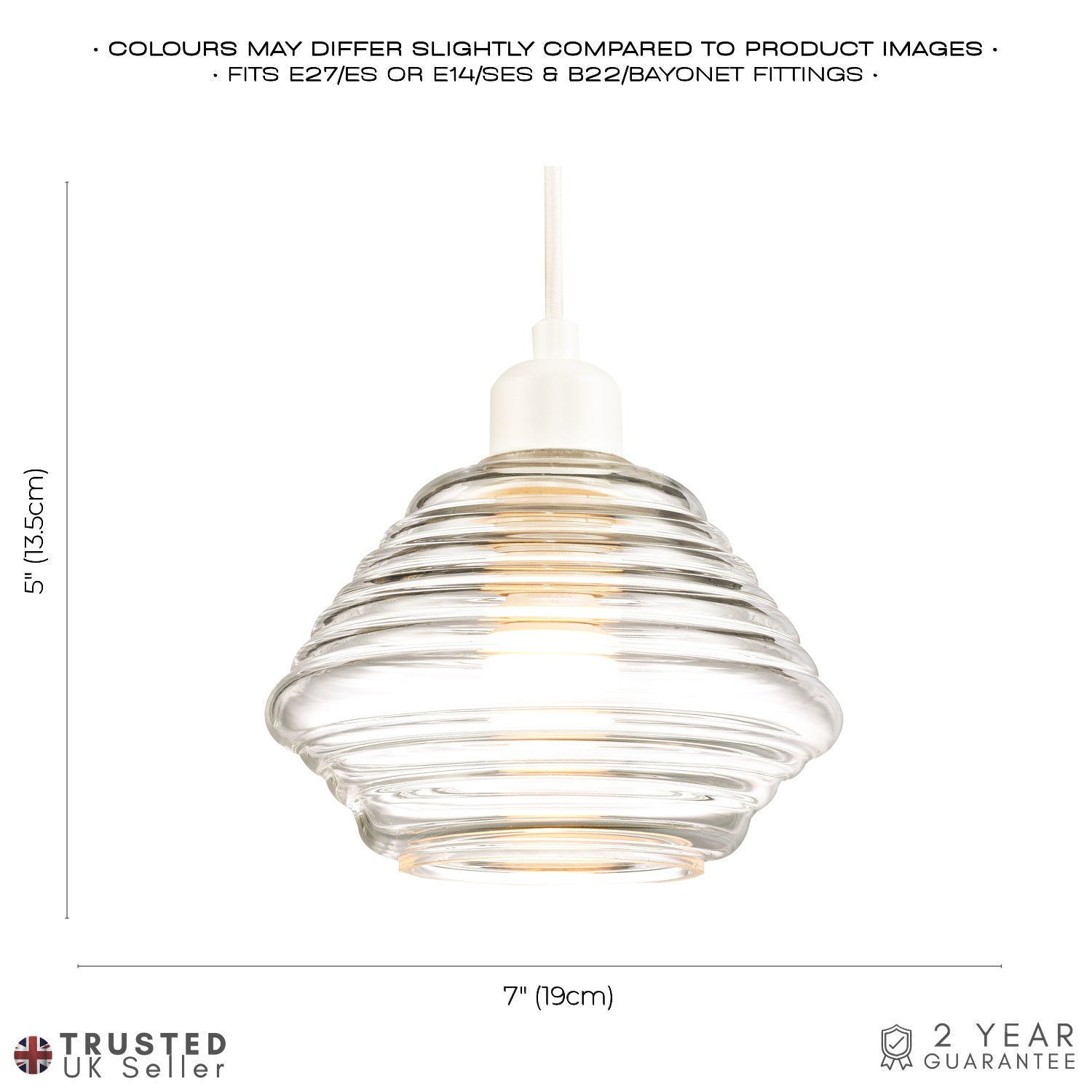 Ribbed Clear Glass Easy Fit Pendant Lighting Shade with Contemporary Design Image 6