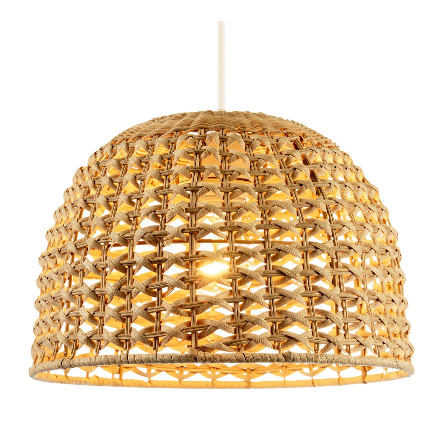 Vintage Intricate Woven Lattice Light Toned Rattan Pendant Light Shade Image 2