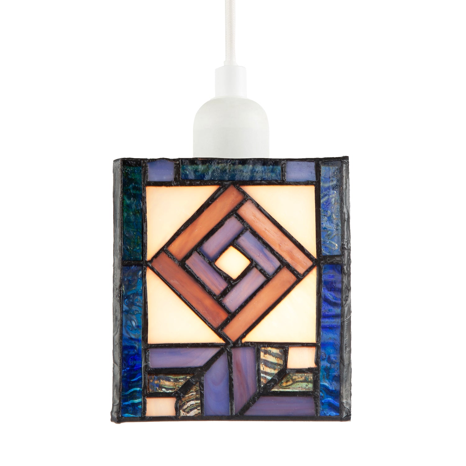 Classic Art Deco Tiffany Square Box Pendant Shade in Blue and Purple Image 4