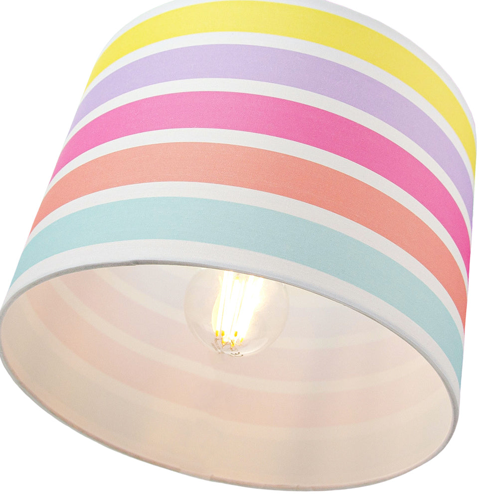 Modern and Cute Multi Coloured Rainbow Stripe Cotton Fabric Lamp Shade - 10" Image 4