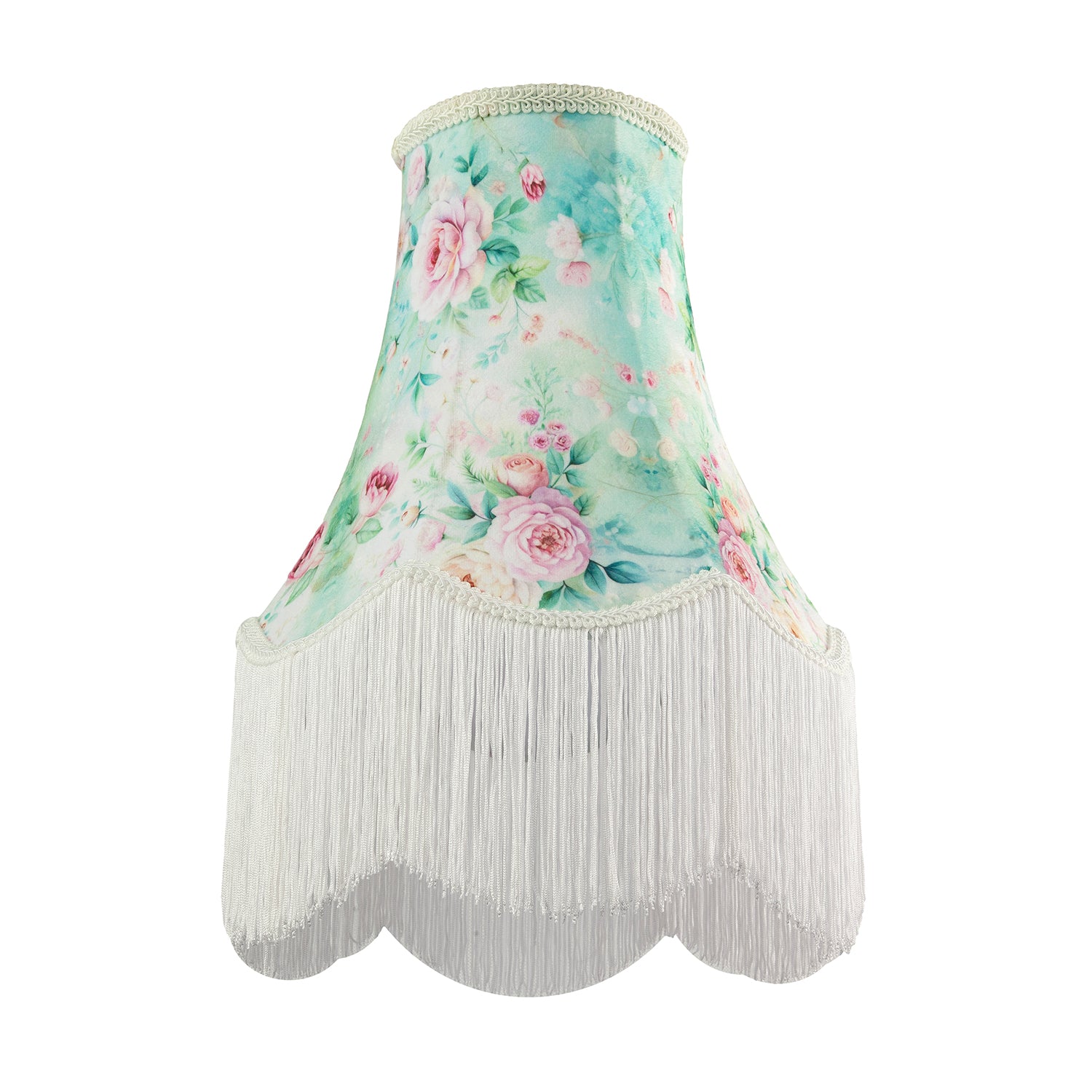 Victorian Styled Vintage Tall Teal and Green Lampshade with Pink Roses Image 5