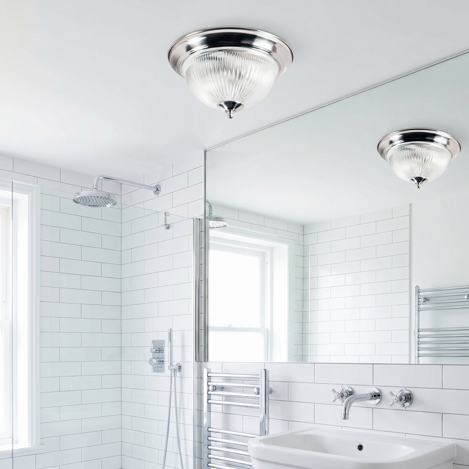 Traditional Satin Chrome IP44 Bathroom Ceiling Light Fitting Image 6