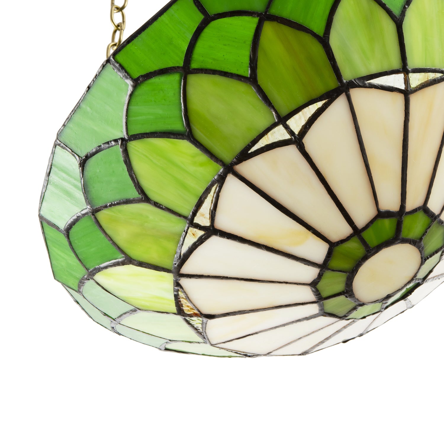 Amber and Green Stained Glass Domed Tiffany Pendant Lamp Shade with Chain Image 4