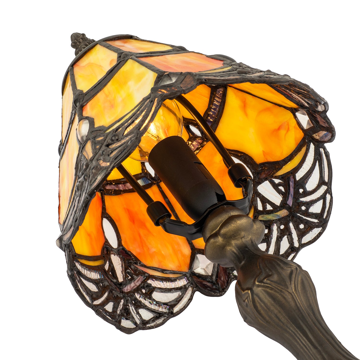Quirky and Petite Orange Stained Glass Tiffany Lamp with Clear Beads Image 4