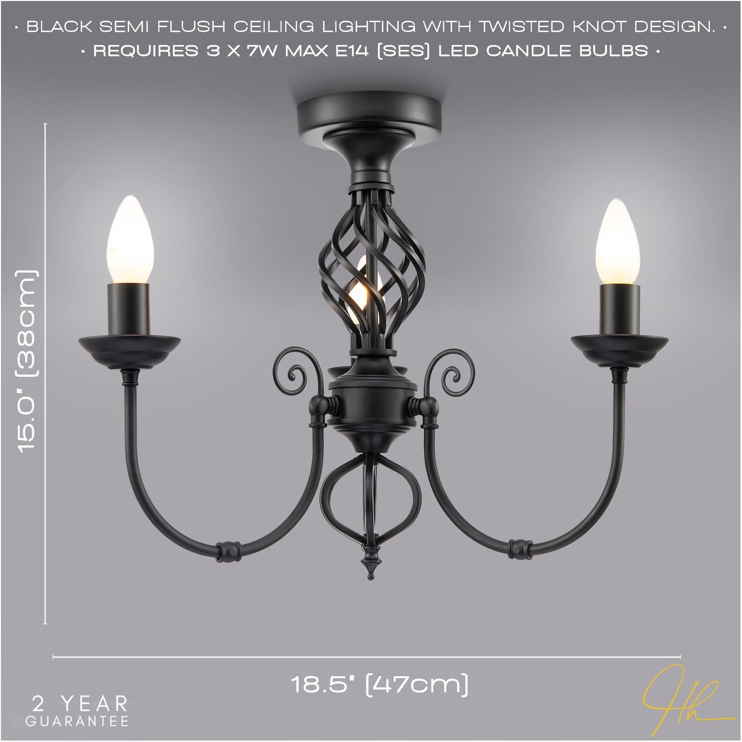 Traditional Classic Matte Black Chandelier Ceiling Light with Twisted Knot Image 6