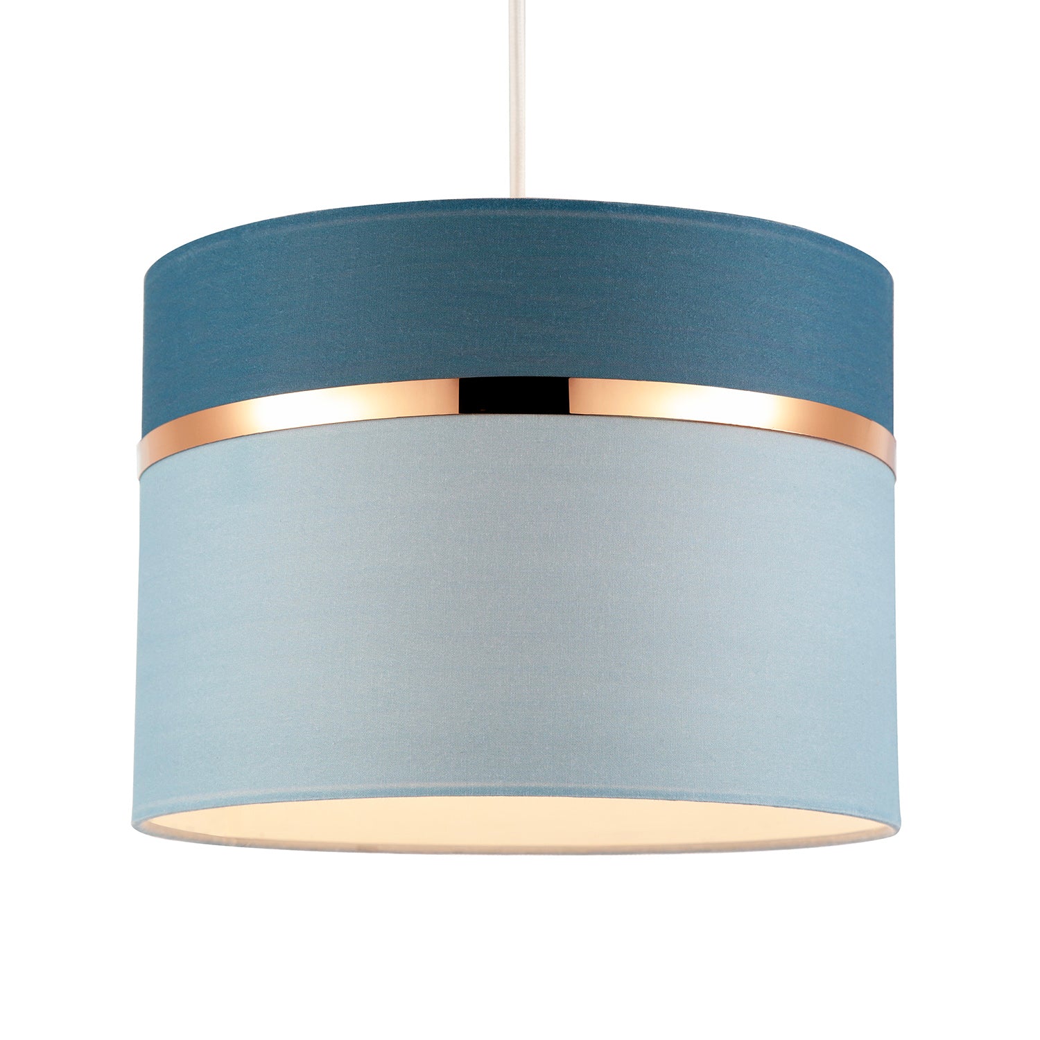 Sky and Cobalt Blue Cotton Fabric Lamp Shade with Shiny Copper Ring Image 2