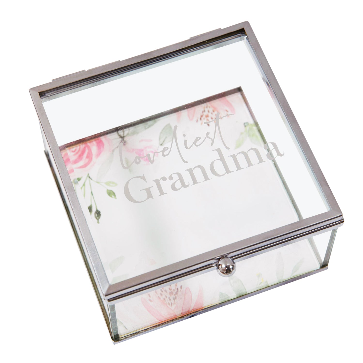 Beautiful Glass and Metal Grandma Trinket Keepsake Box with Floral Decoration Image 1