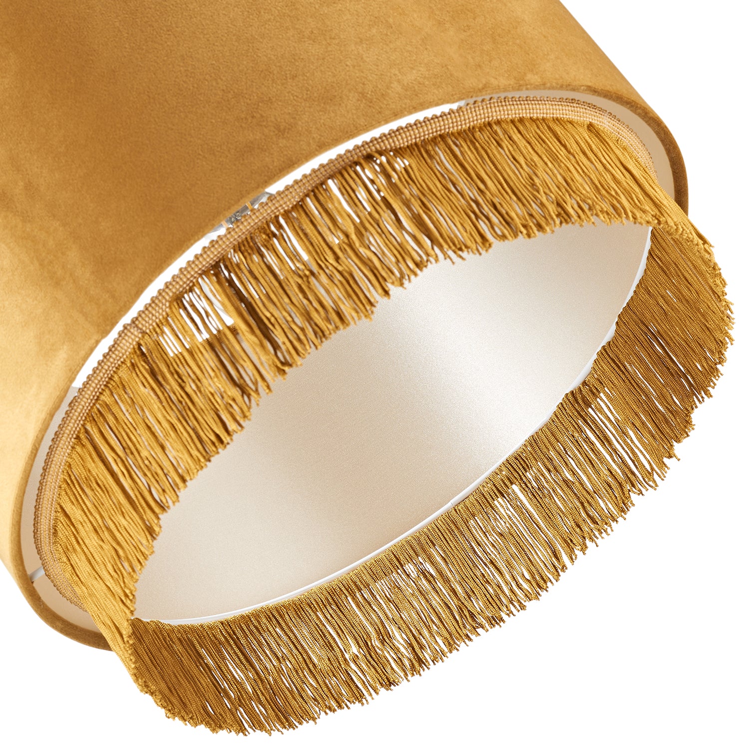 Modern Ochre Mustard Drum 14" Pendant Shade with Tassels and Embroidered Trim Image 4