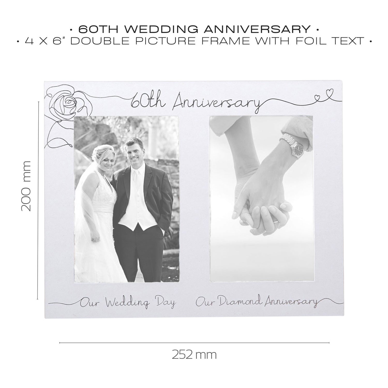 Beautiful Double Picture Frame for 60th Wedding Anniversary - Silver Foil Text Image 6