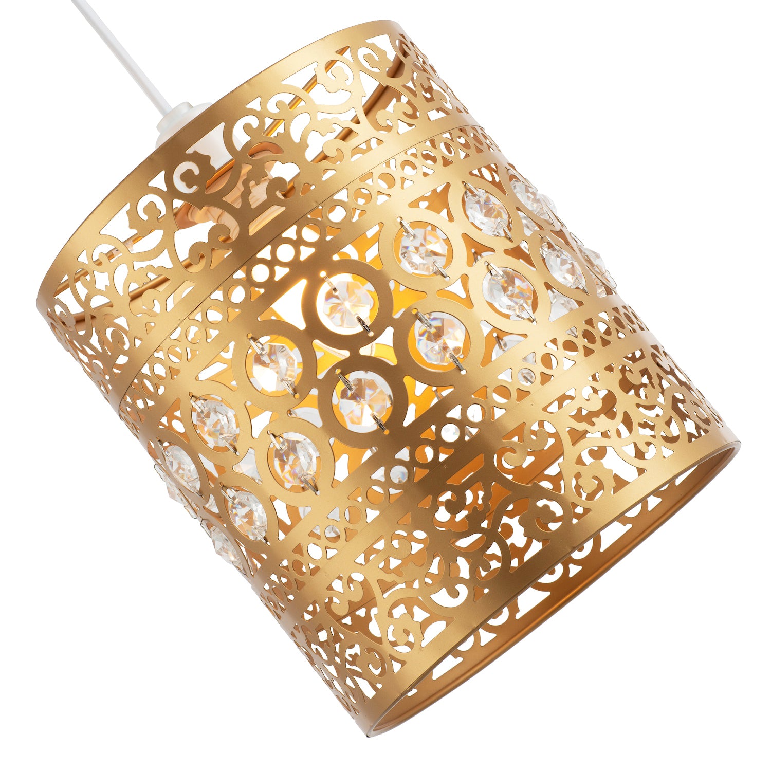 Traditional and Ornate Gold Easy Fit Pendant Shade with Clear Acrylic Droplets Image 4