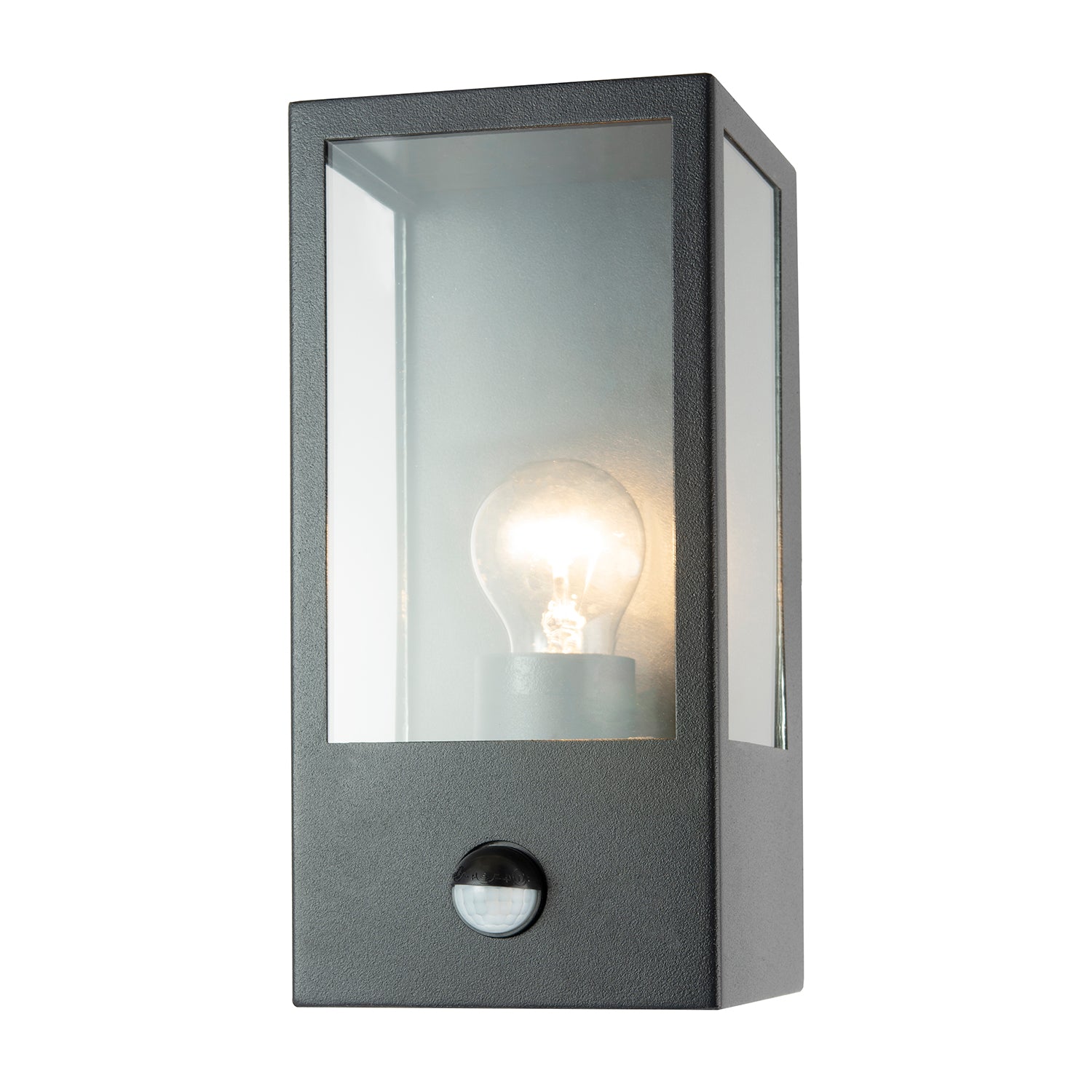 Modern Outdoor PIR Sensor Wall Light Fitting with Box Lantern Shape IP44 Rated Image 1