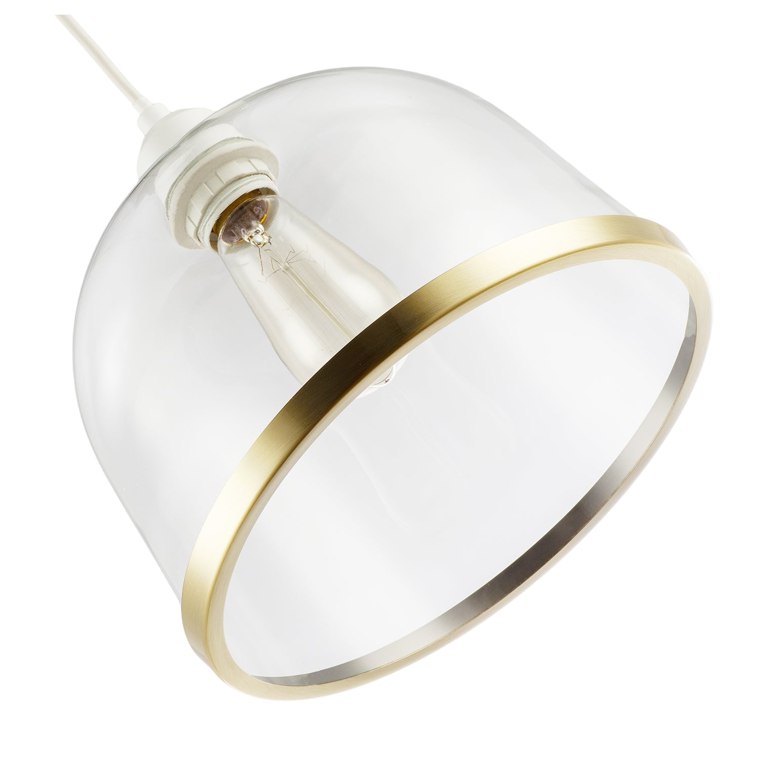 Modern Clear Glass Bowl Pendant Light Shade with Antique Brass Rim Image 4