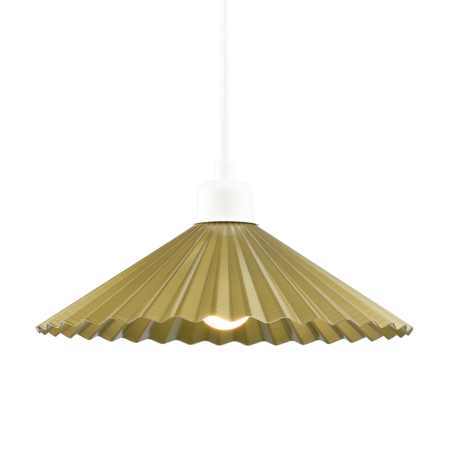 Vintage Ribbed Top Hat Style Metal Pendant Light Shade in Satin Gold Finish Image 1