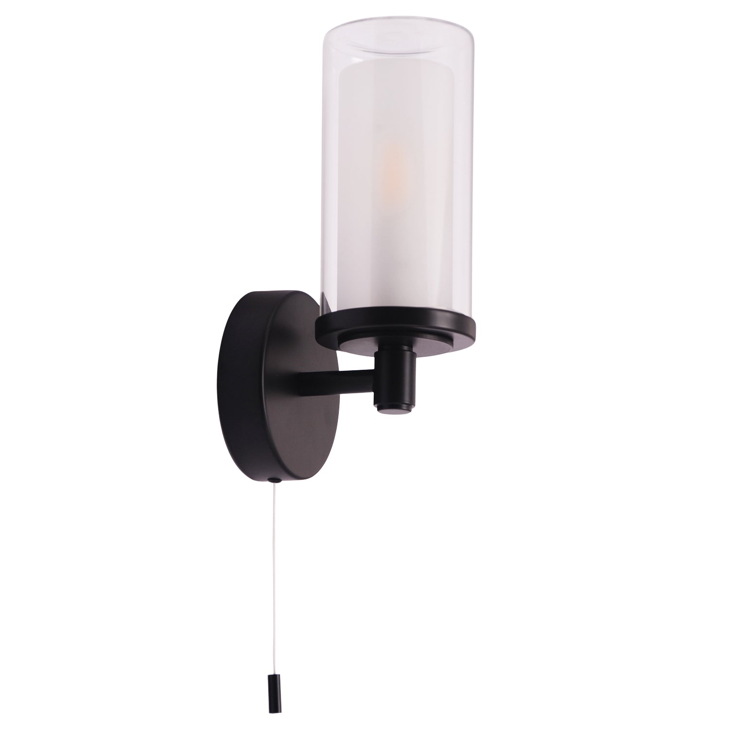 Contemporary Double Glass and Matte Black Metal Bathroom Wall Lamp IP44 Rated Image 1