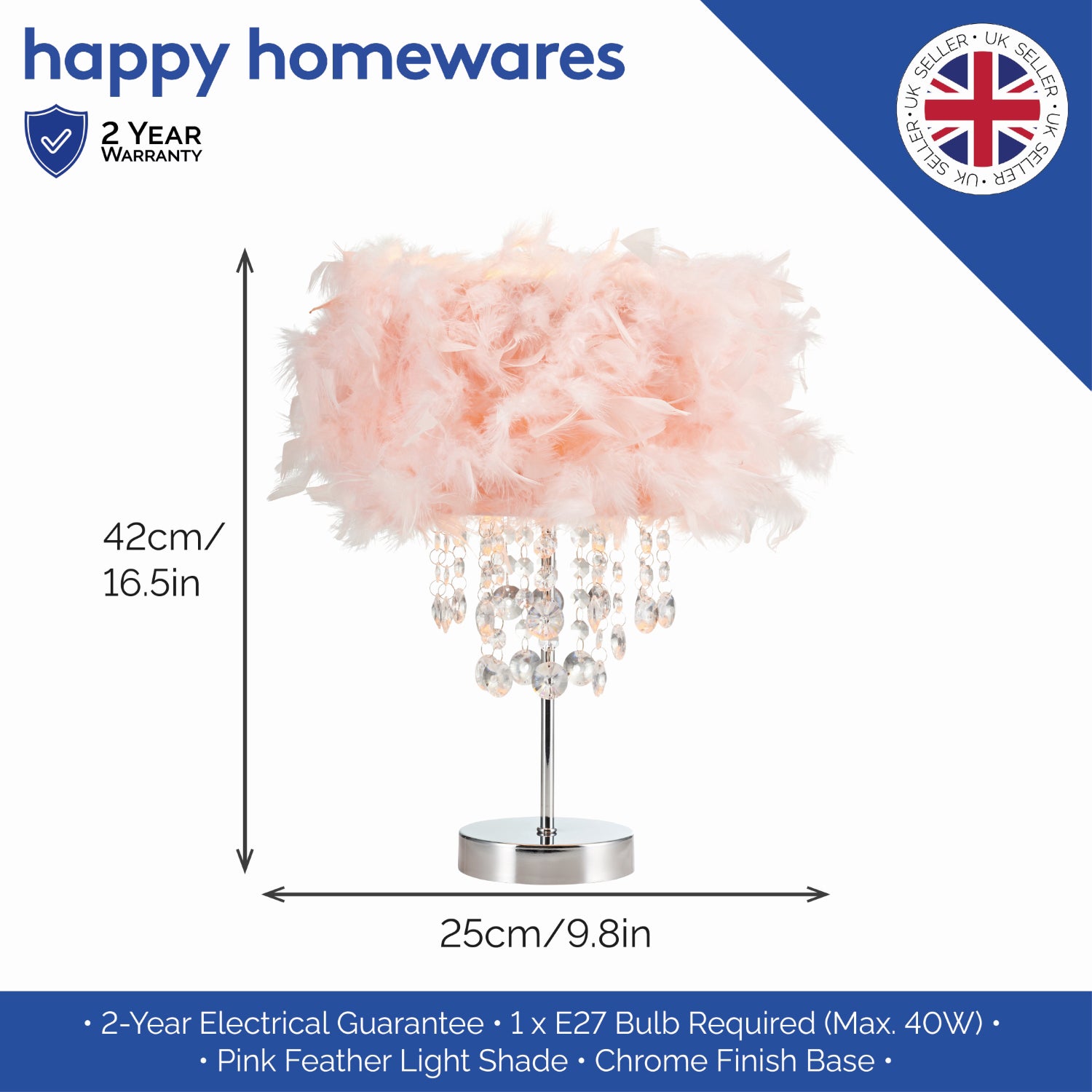 Modern Chandelier Style Pink Feather Table Lamp with Waterfall Acrylic Droplets Image 4