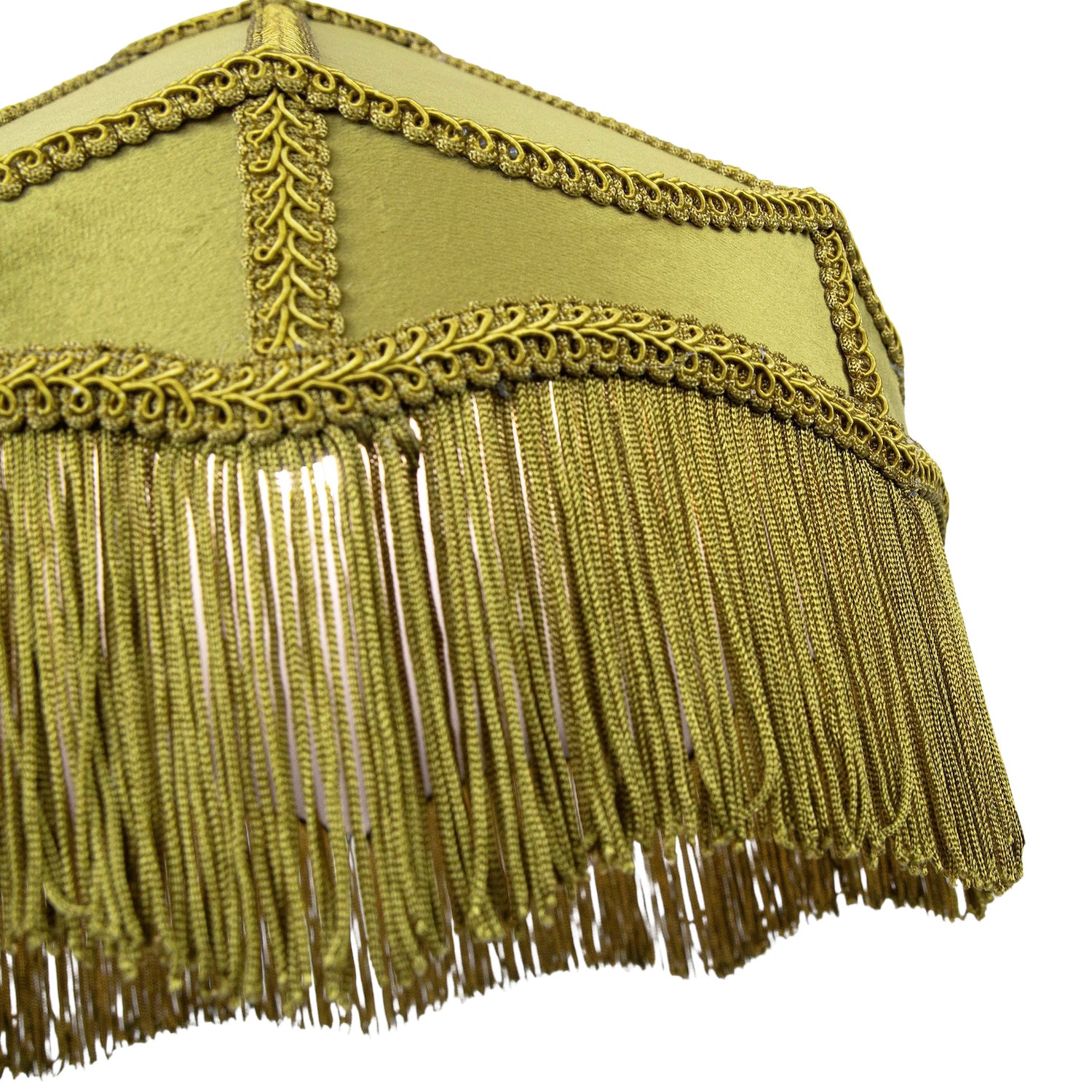 Traditional Victorian Empire Lamp Shade in Olive Green Velvet with Long Tassels Image 4