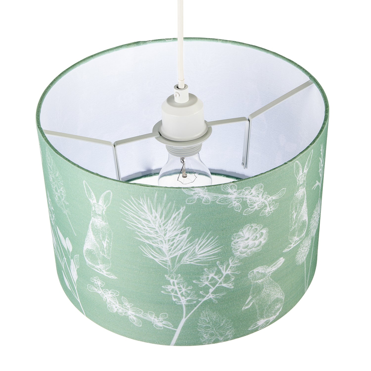 Woodland Theme Sage Olive Green Shade with Hares and Thistle Decor Image 3