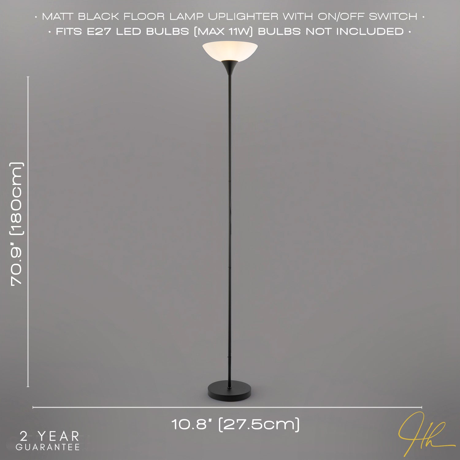 Modern Black Switched Uplighter Floor Lamp with Opal White Polycarbonate Shade Image 6