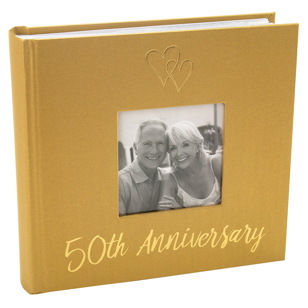 Lovely Golden 50th Wedding Anniversary Photo Album with Double Heart Decoration Image 1